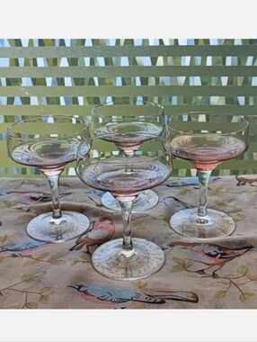 4 Vintage 1950's Light Pink Champagne Glasses Wedding Bridal Engagement Party